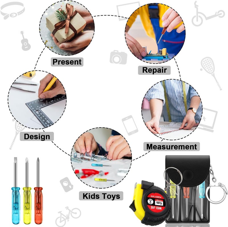 Mootycapa 144 Pcs Mini Screwdriver Keychain Tape Measure Keychains Set Mens Gift Bulk Retractable for Adult Xmas Tool Birthday Party - Image 4